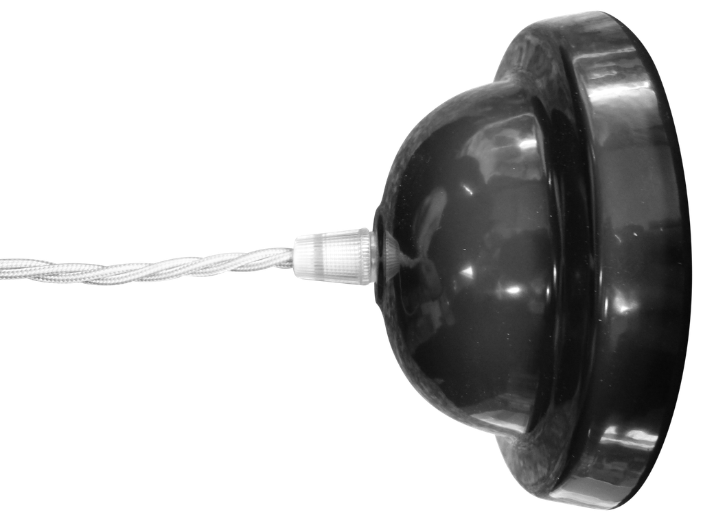 Porcelain Ceiling Cup Black 124mm Ø complete with bracket & cord restraints