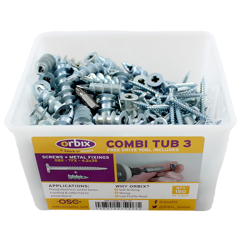 Orbix Plasterboard Fixings + Screws Combi-Tub 150-Pack