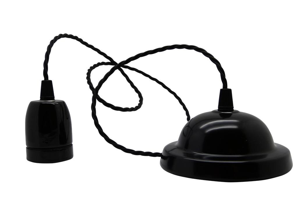[09022 Beatrice] Porcelain Pendant ES (BEATRICE Black/Twisted Black)