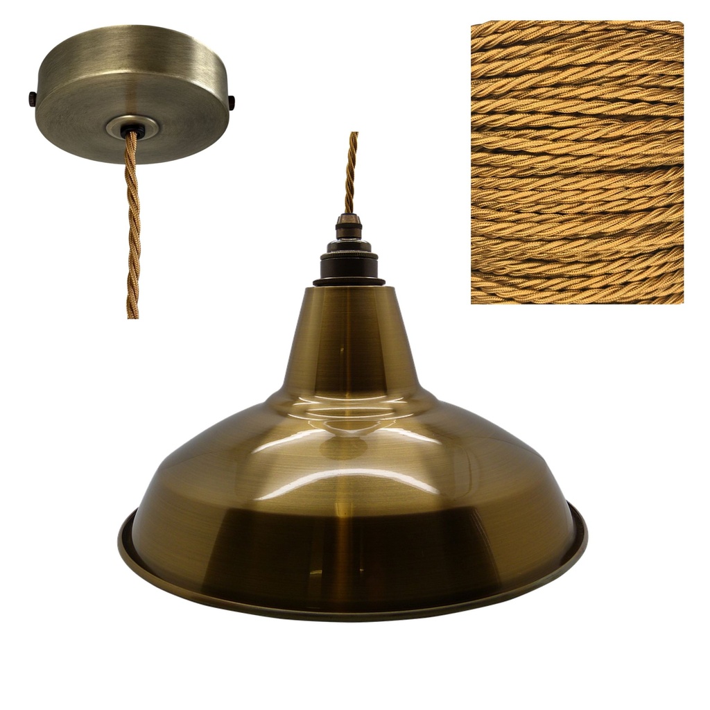 [09464 Hugo] Antique Brass Industrial Shade Pendant (HUGO Antique Brass/Twisted Antique Gold)