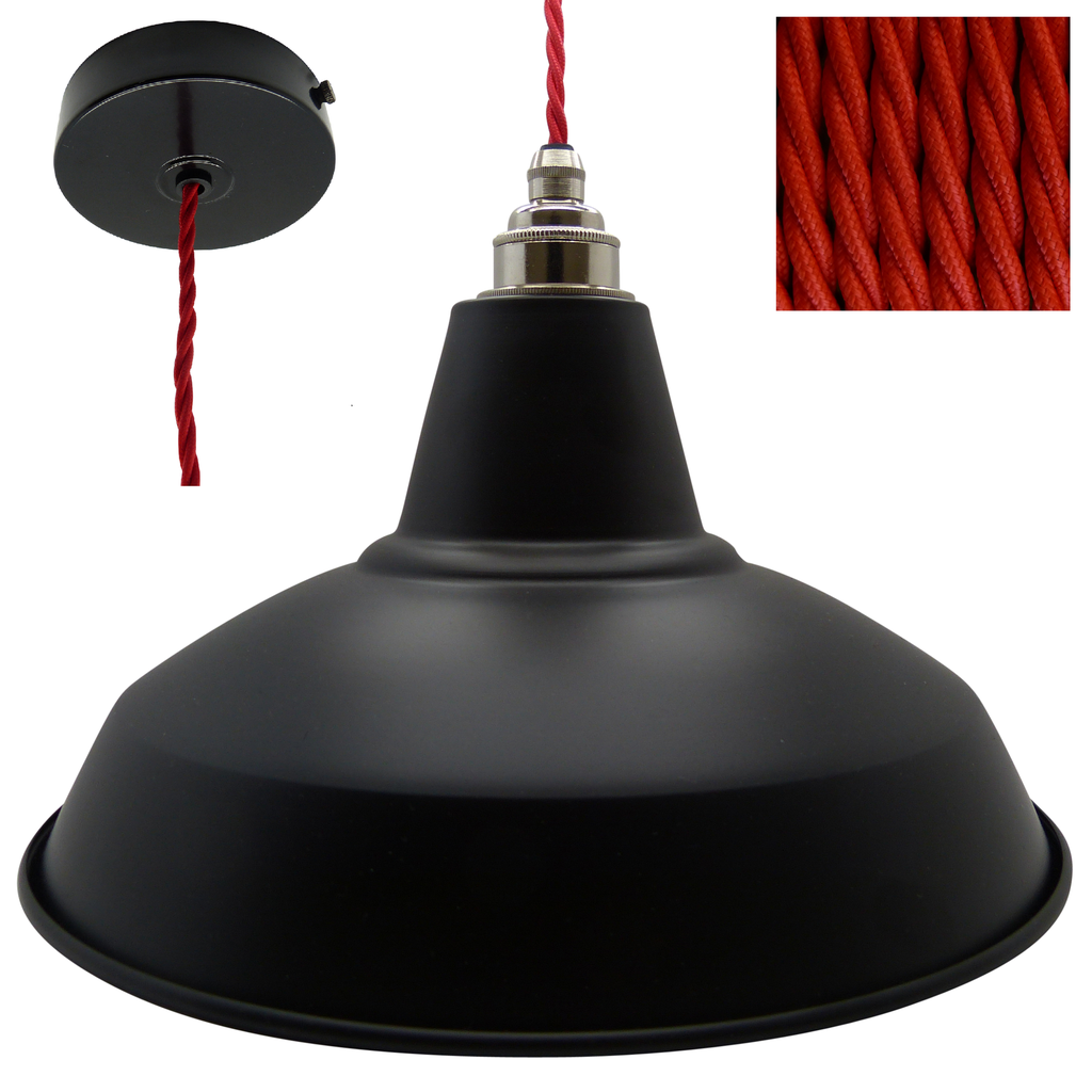 [09163 Bert] Black Industrial Shade Pendant (BERT Nickel/Twisted Red)
