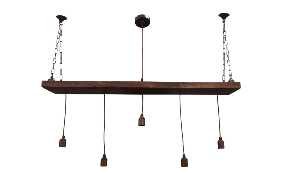 [09899] 5-Drop Rustic Wooden Dining Pendant