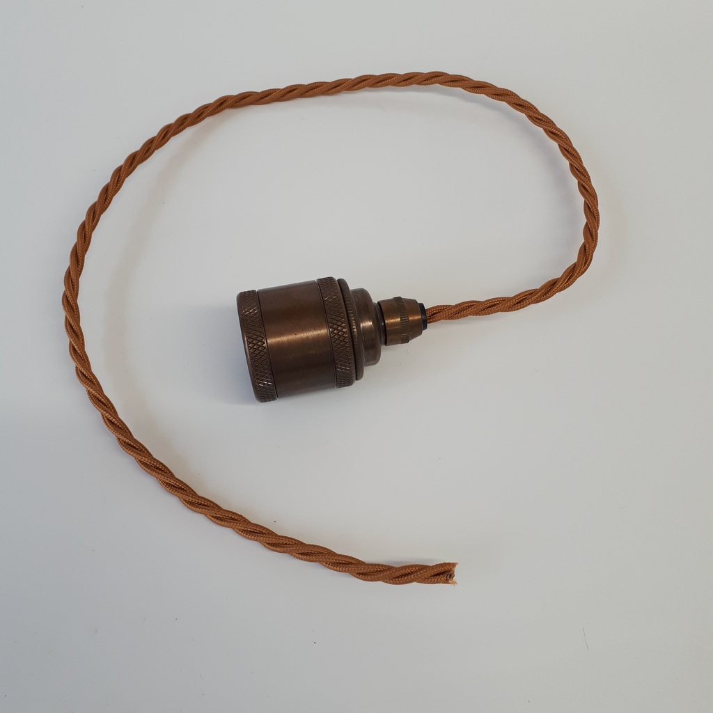 Prewired Knurled Lampholder Antique Brass 600mm
