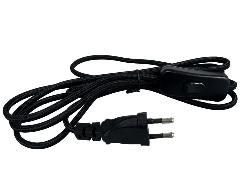 [C123] Euro Black Braided 2 Core 0.75mm Lead Set with Switch & Plug