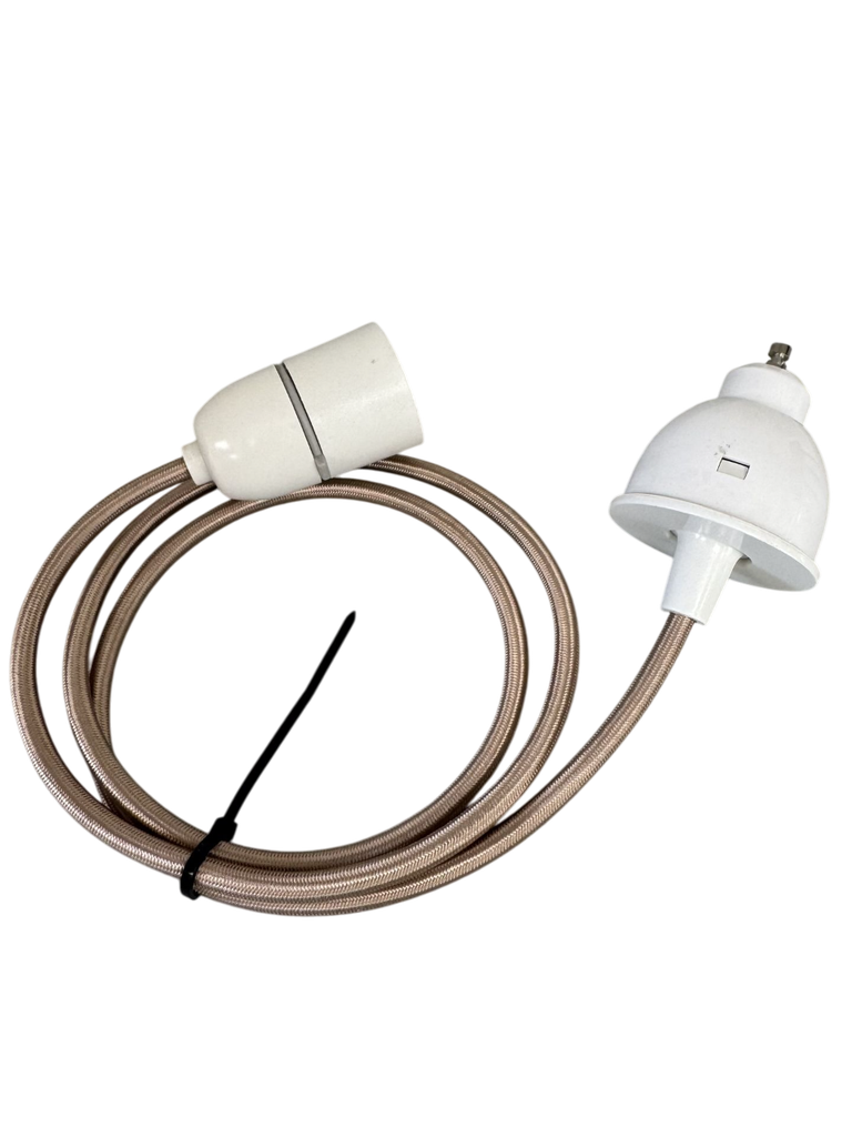 GU10 Converter Pendant Set - Pigeon Braided Flex, White BC Lampholder 1m