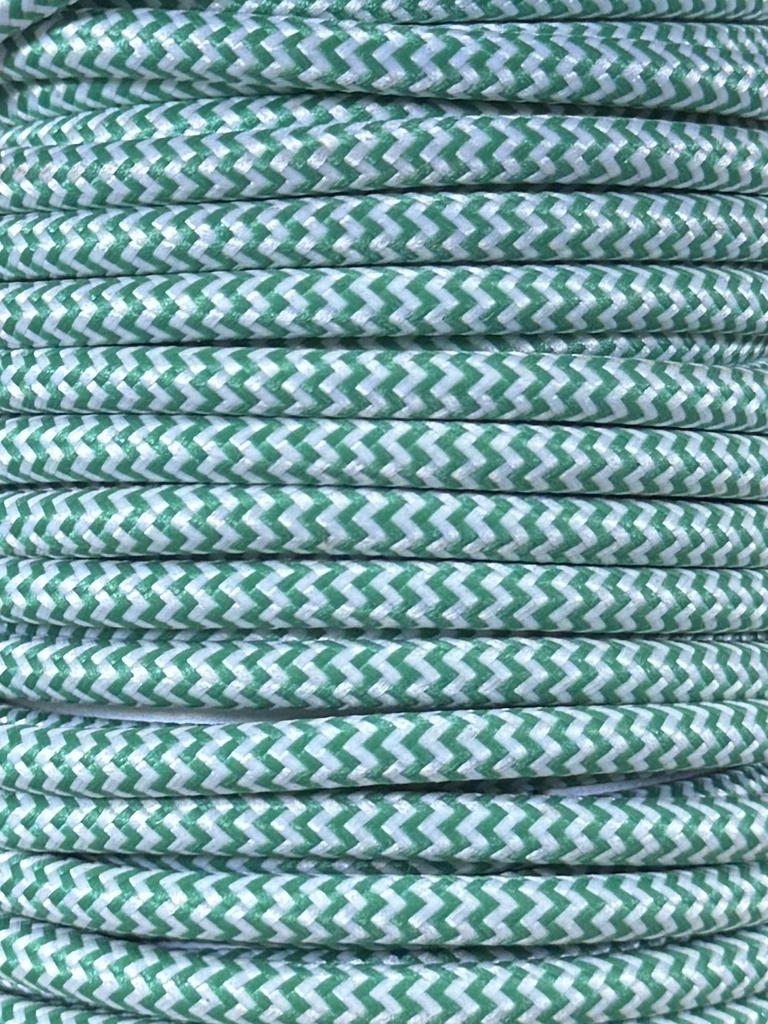 Round Braided Cable 3 Core 0.75mm White/Green Zig Zag