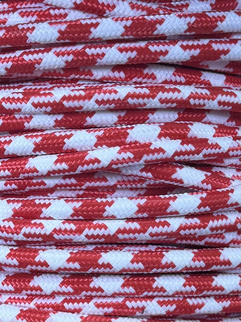 [01125] Round Braided Cable 3 Core 0.75mm Red / White Cheque