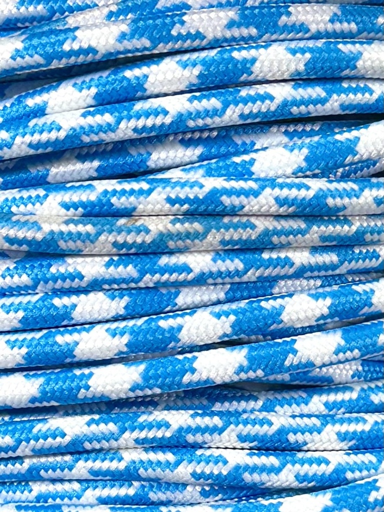 [01127] Round Braided Cable 3 Core 0.75mm Blue / White Cheque