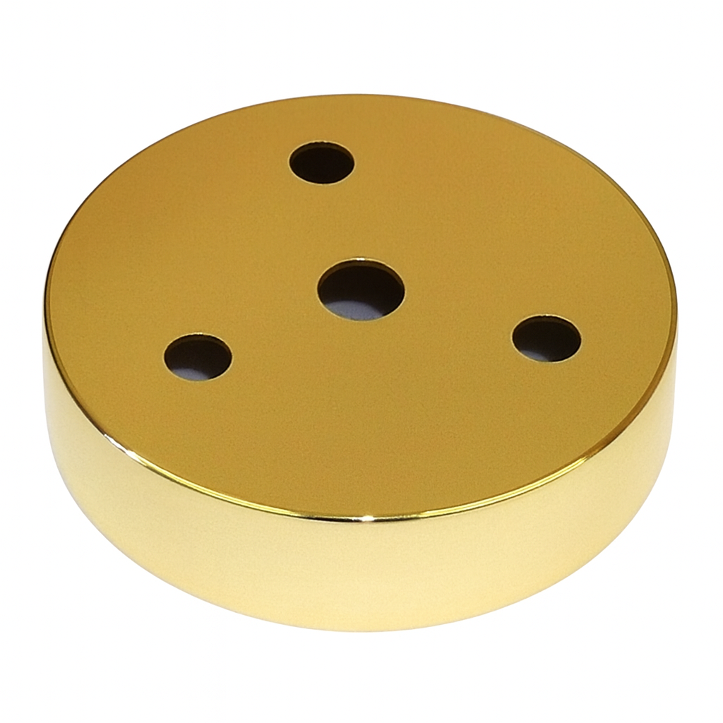 Ceiling Cup Brass with 3 outlets + 1 centre (all 10mm), no grommets or cross strap