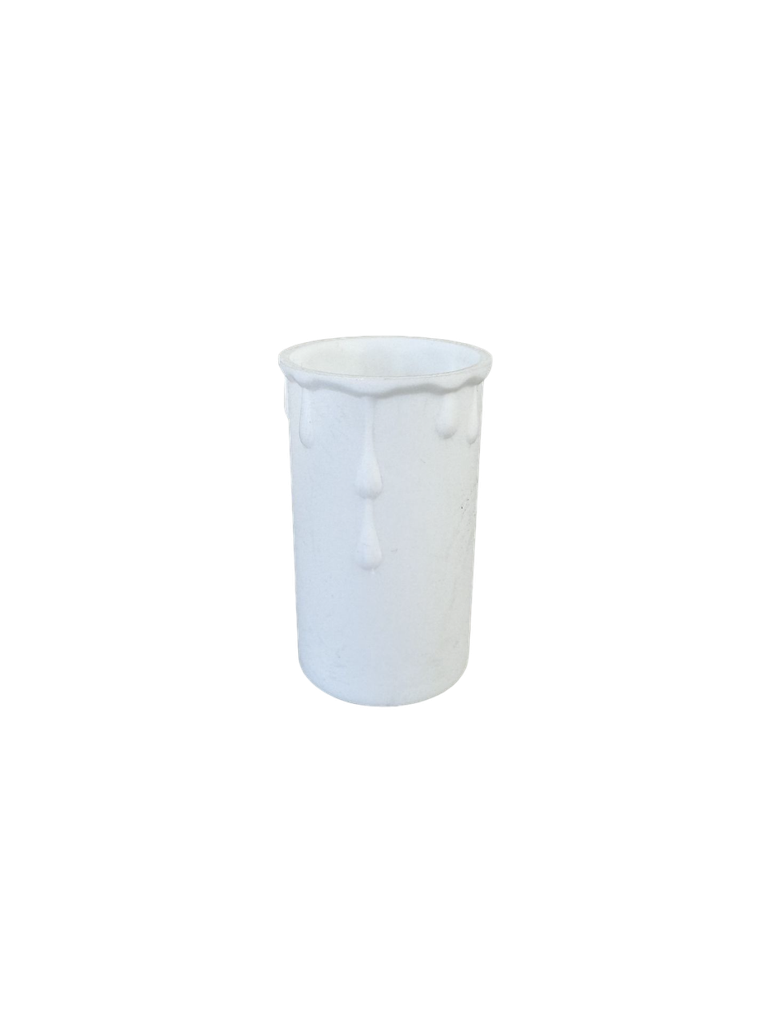 37mm Internal Diameter White Plastic Candle Tube with Wax Drip Effect. Height 70mm.