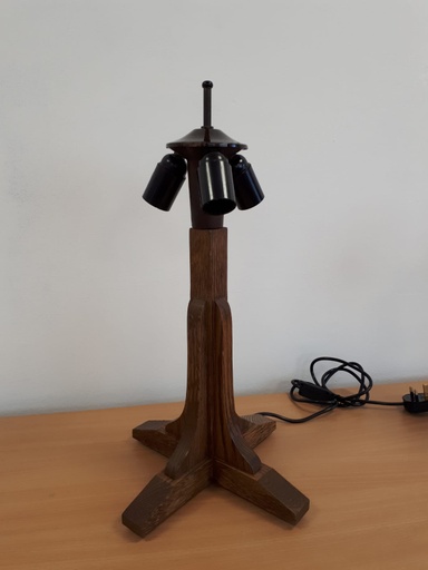 [10009] Wooden 3 Light Oak Table Lamp