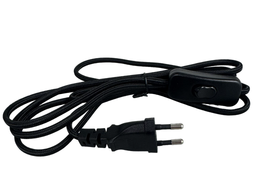 [C123] Euro Black Braided 2 Core 0.75mm Lead Set with Switch & Plug